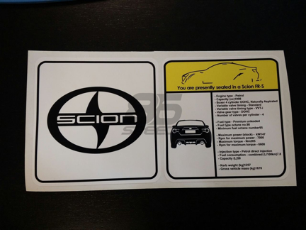 Picture of Scion FR-S Visor Spec Sheet Sticker