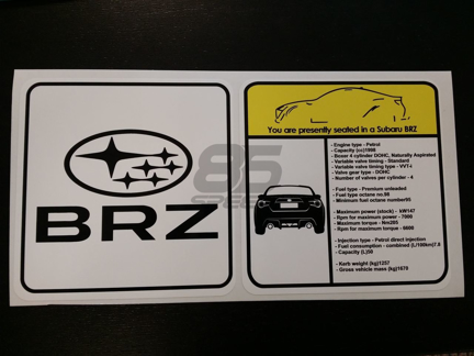Picture of Subaru BRZ Visor Spec Sheet Sticker