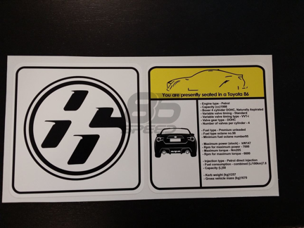 Picture of Toyota GT86 Visor Spec Sheet Sticker (DISCONTINUED)