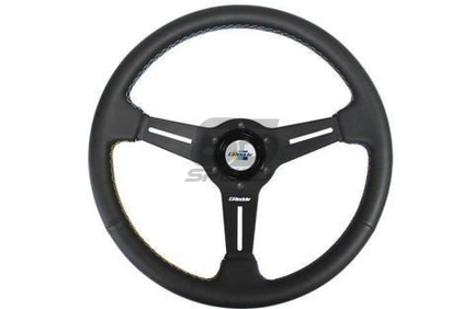 Picture of GReddy 340mm Black Leather Steering Wheel - GPP Colors (DISCONTINUED)